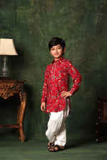 Load image into Gallery viewer, Red Floral Print Pathani Kurta with Salwar