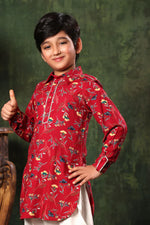 Load image into Gallery viewer, Red Floral Print Pathani Kurta with Salwar