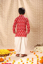 Load image into Gallery viewer, Red Floral Print Short Kurta with Dhoti Salwar
