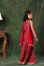 Load image into Gallery viewer, Red Floral Print Frock Suit and Palazzo Suit Set