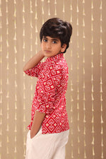 Load image into Gallery viewer, Red Ikat Short Kurta with White Pant Co-ord Set
