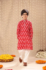 Load image into Gallery viewer, Red Jaipuri Handblock Floral Print Long Kurta Co-ord Set
