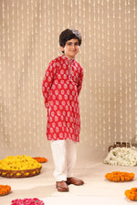 Load image into Gallery viewer, Red Jaipuri Handblock Floral Print Long Kurta Co-ord Set
