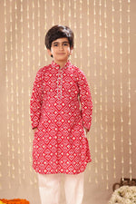 Load image into Gallery viewer, Red Jaipuri Handblock Ikat Print Long Kurta Co-ord Set

