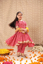 Load image into Gallery viewer, Red Jaipuri Ikat Print High-Low Anarkarli with Pant Suit Set
