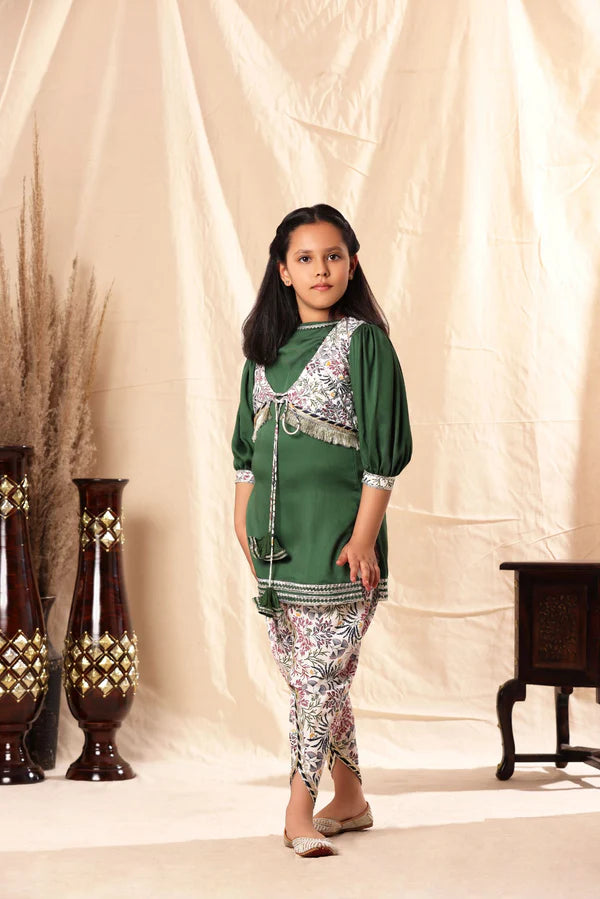 Green Kurta with Dhoti Pant and Embellished Kurta