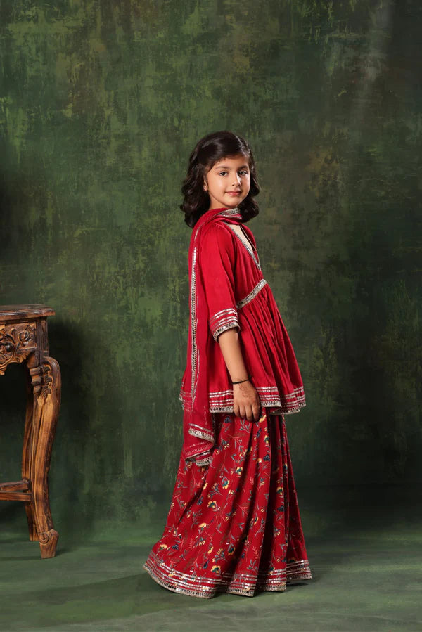 Embellished Peplum Top and Printed Palazzo Set