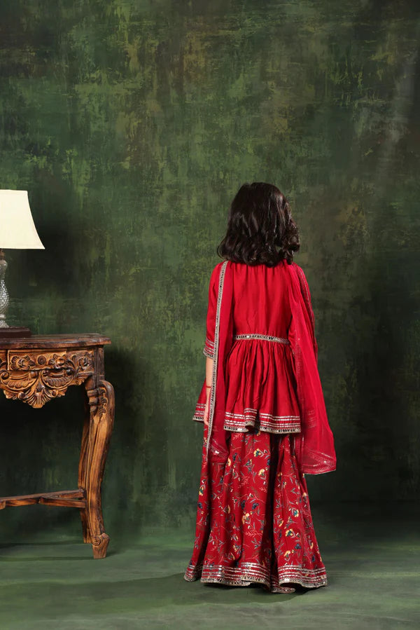 Embellished Peplum Top and Printed Palazzo Set