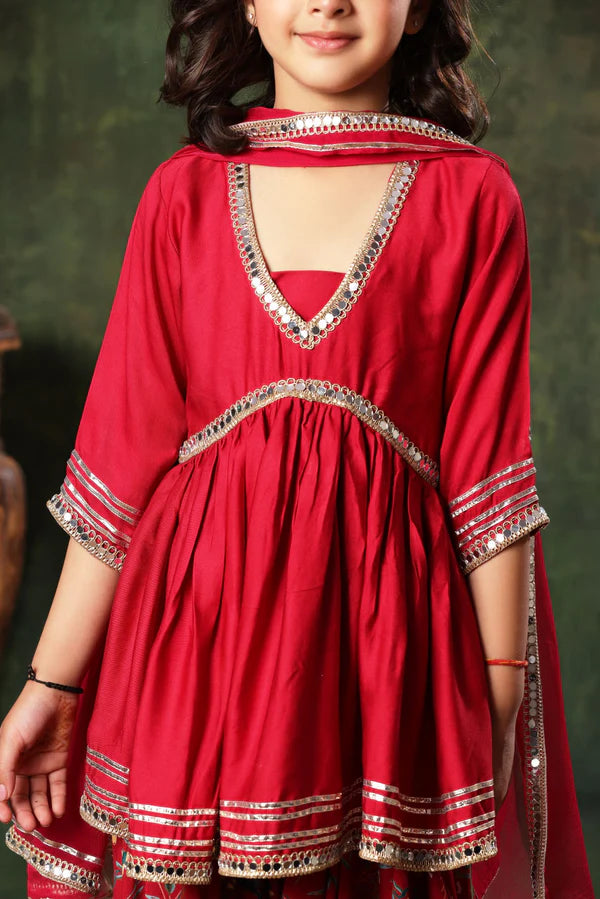 Embellished Peplum Top and Printed Palazzo Set