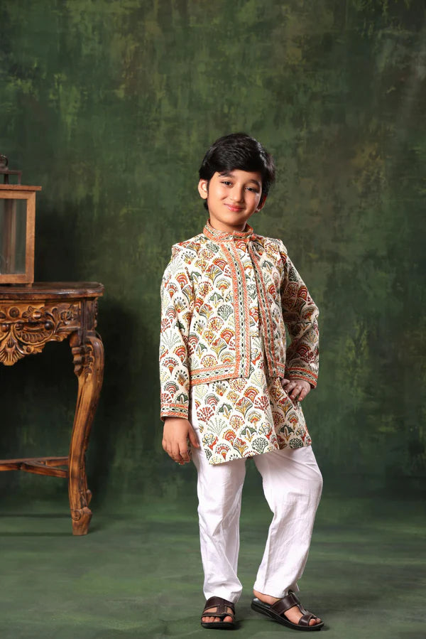 Geometric Print Jacket and Kurta Set