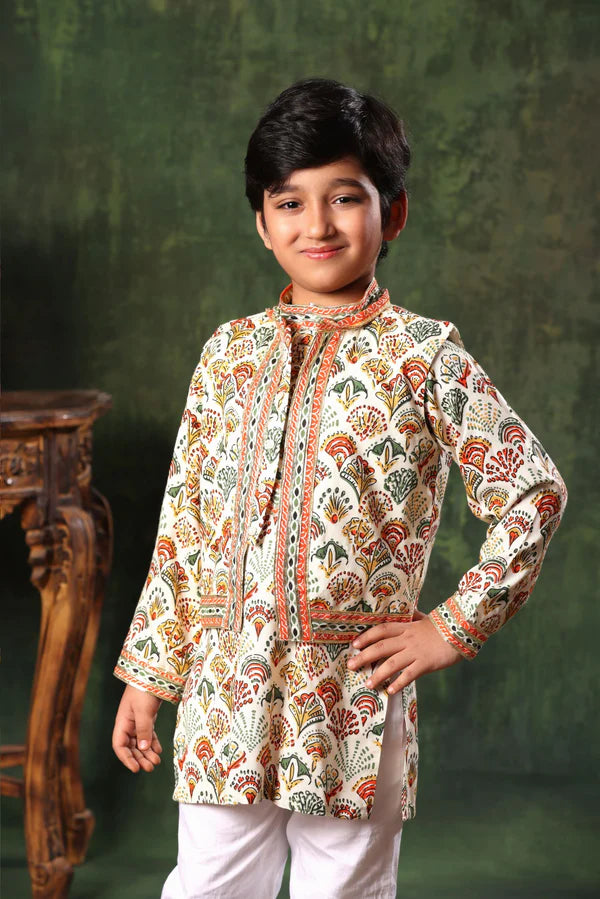 Geometric Print Jacket and Kurta Set