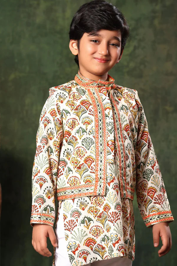 Geometric Print Jacket and Kurta Set