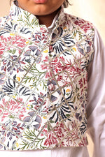 Load image into Gallery viewer, White Floral Print Jacket with White Kurta Co-ord Set
