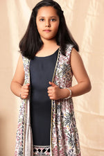 Load image into Gallery viewer, Navy Blue Embellished Kurta and Pant with Printed Shrug
