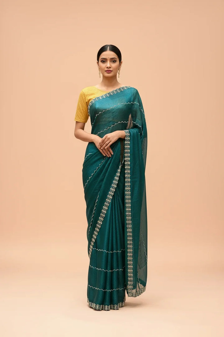 Emerald Wave Embroidered Saree