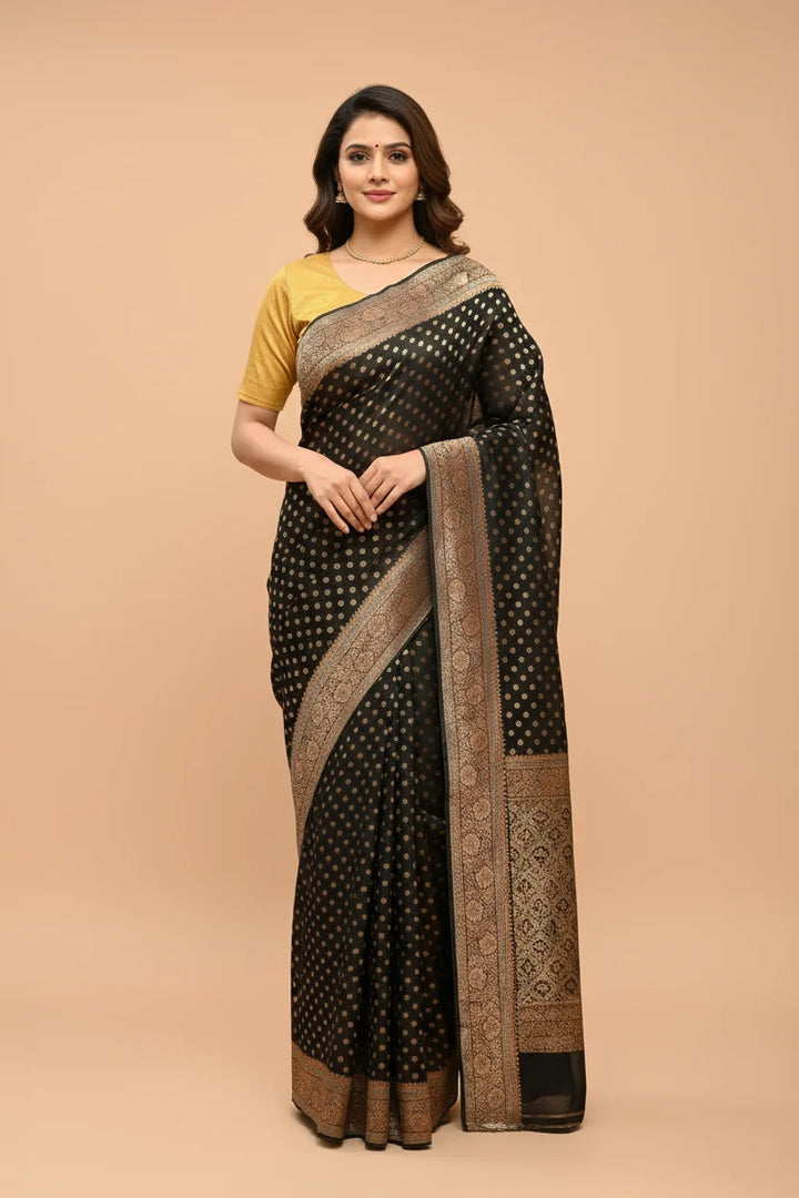 Midnight Gold Banarasi Silk Saree