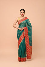 Load image into Gallery viewer, Teal Georgette Saree with Chevron Border
